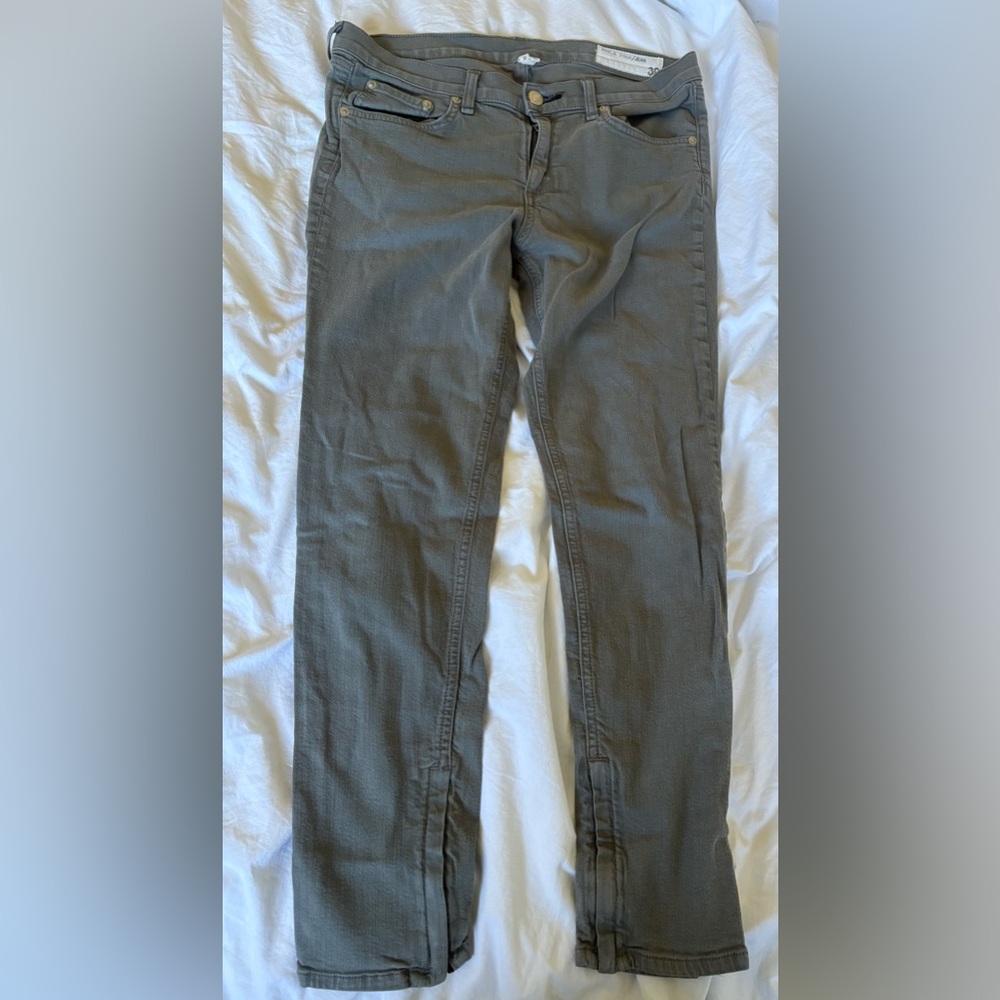 Rag and Bone green zipper ankle skinny capri